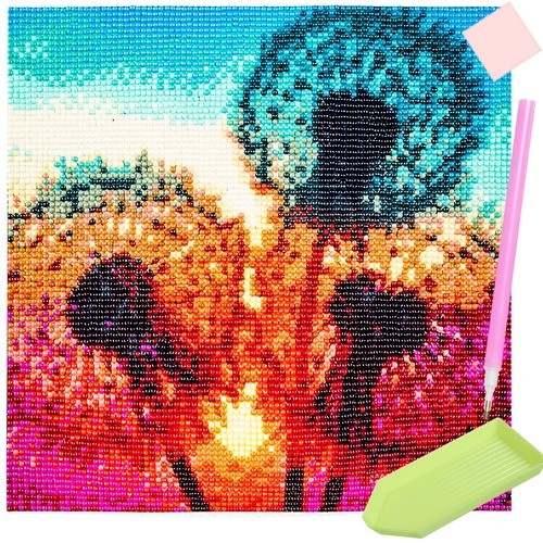 Set creativ, broderie cu diamante, model papadie, accesorii incluse, panza cu adeziv, diamante colorate, lipici uscat, 30x30 cm - imagine 12